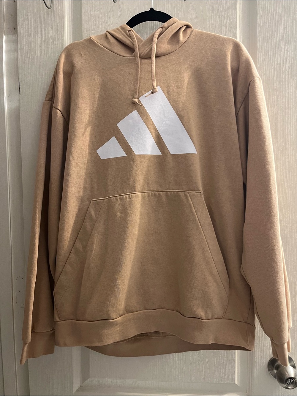 adidas MENS Beige Pullover Hoodie Logo Long Sleeve Crew Neck Size L